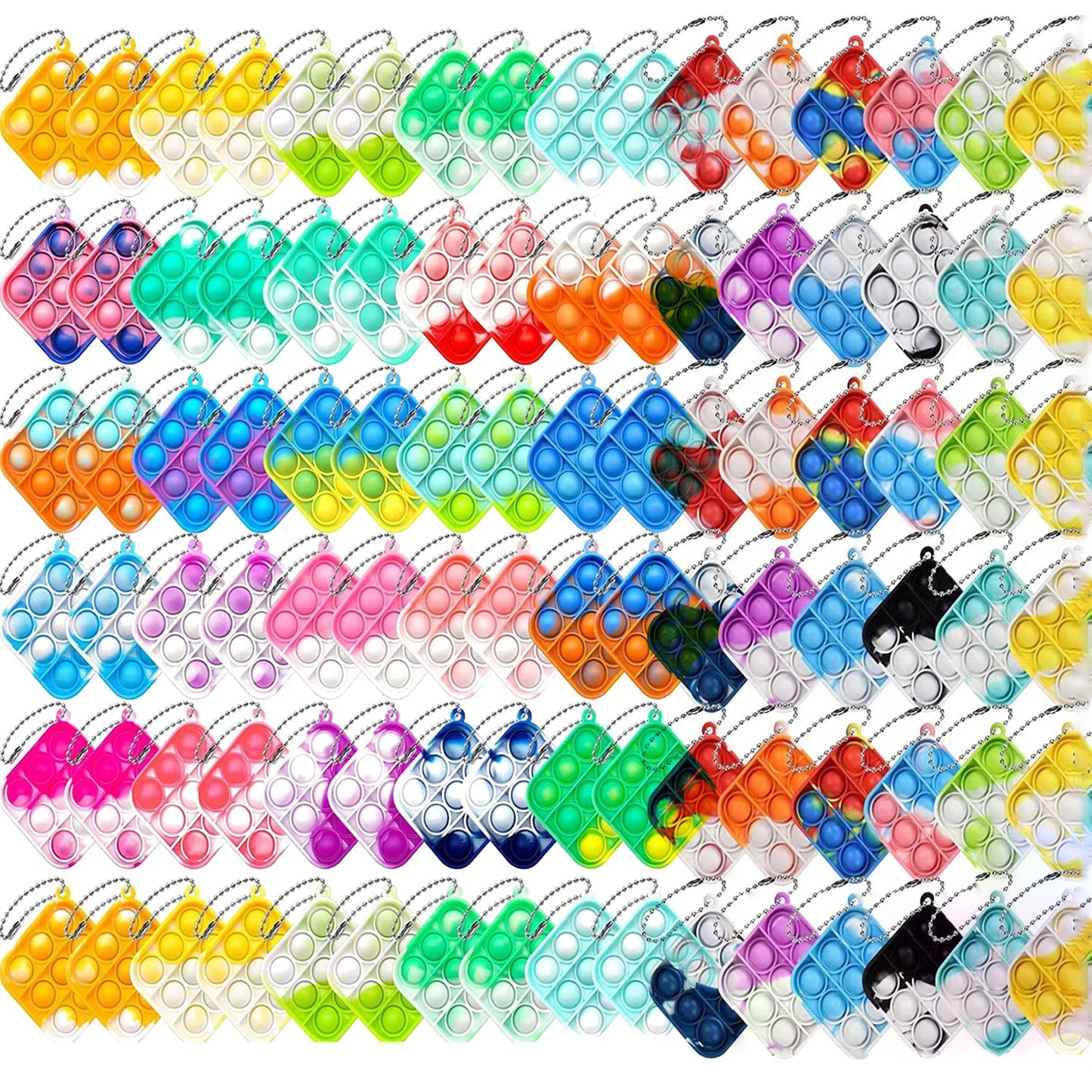 100Pcs Random Color Mini Pop Keychain Fidget Toy Push Bubble Pop Silicone Squeeze Sensory Toys Make Fun for Kids Anxiety Stress Reliever for Adults