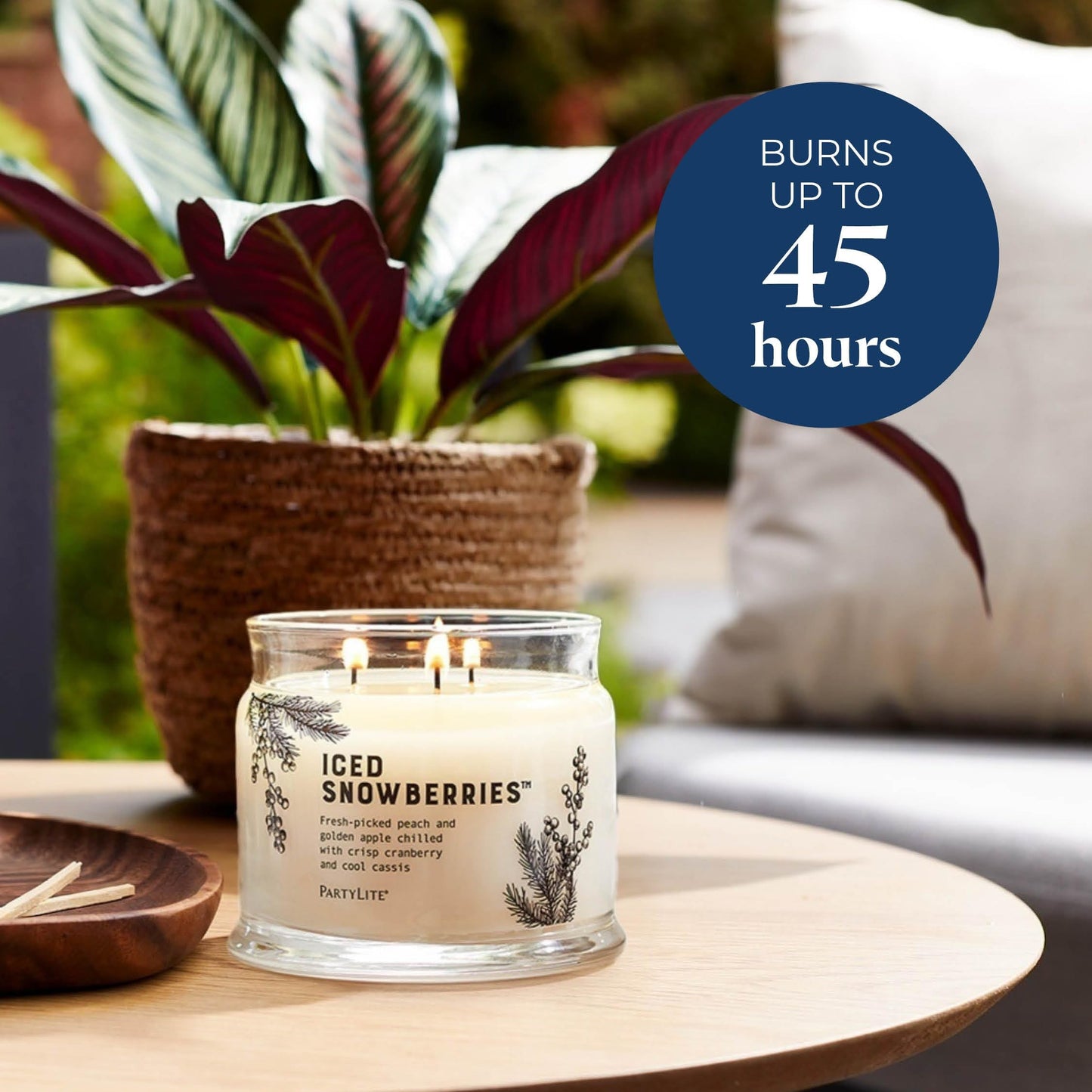 PartyLite Iced Snowberries Scented, Notes of Apple, Cassis, Cranberry, Peach, Strawberry, Berry, Vanilla & Musk,13.2oz 3-Wick Jar Candle, 45 Hour Burn Time, Luxurious Fragrance, Perfect for Gifting