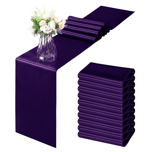 Horbaunal 12 Pack Purple Satin Table Runner 12 x 108 Inch, Smooth Table Runners for Wedding Banquets Birthday Party