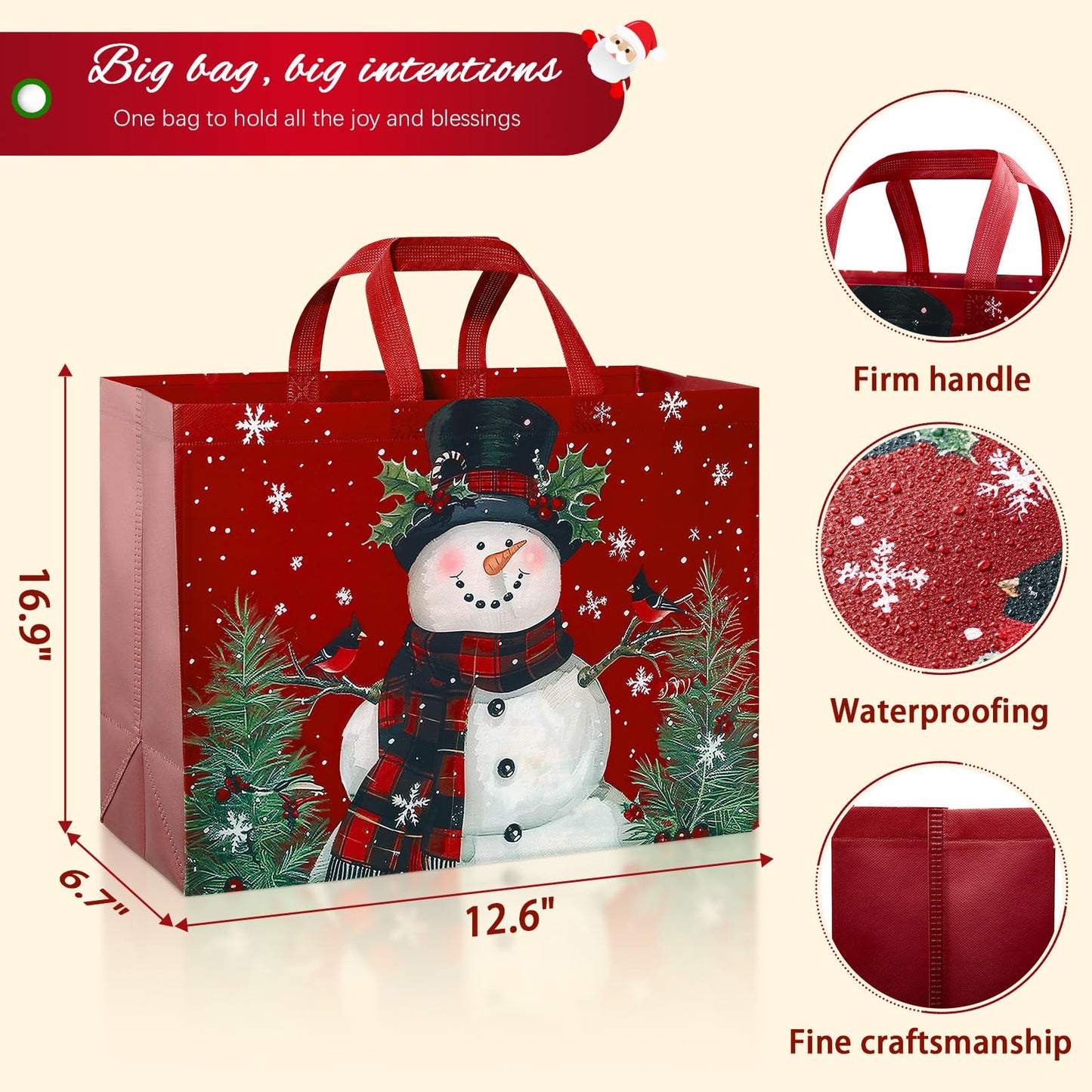 STYPOP 12 Pack 17" Extra Large Christmas Gift Bags, Reusable Non-Woven Christmas Tote Bags with Handles, Perfect for Gift Wrap/Party Favor Supplies, 16.9 * 12.6 * 6.8"