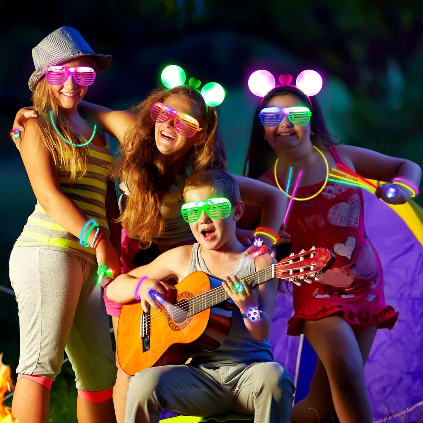 Mocoosy 103PCS Glow in the Dark Party Supplies, Light Up Party Favors for Kids, Neon Toys Bulk Party Pack With Glow Stick, Glasses, LED Bracelets, Finger Light, Ring, Headbands for Halloween, Carnival