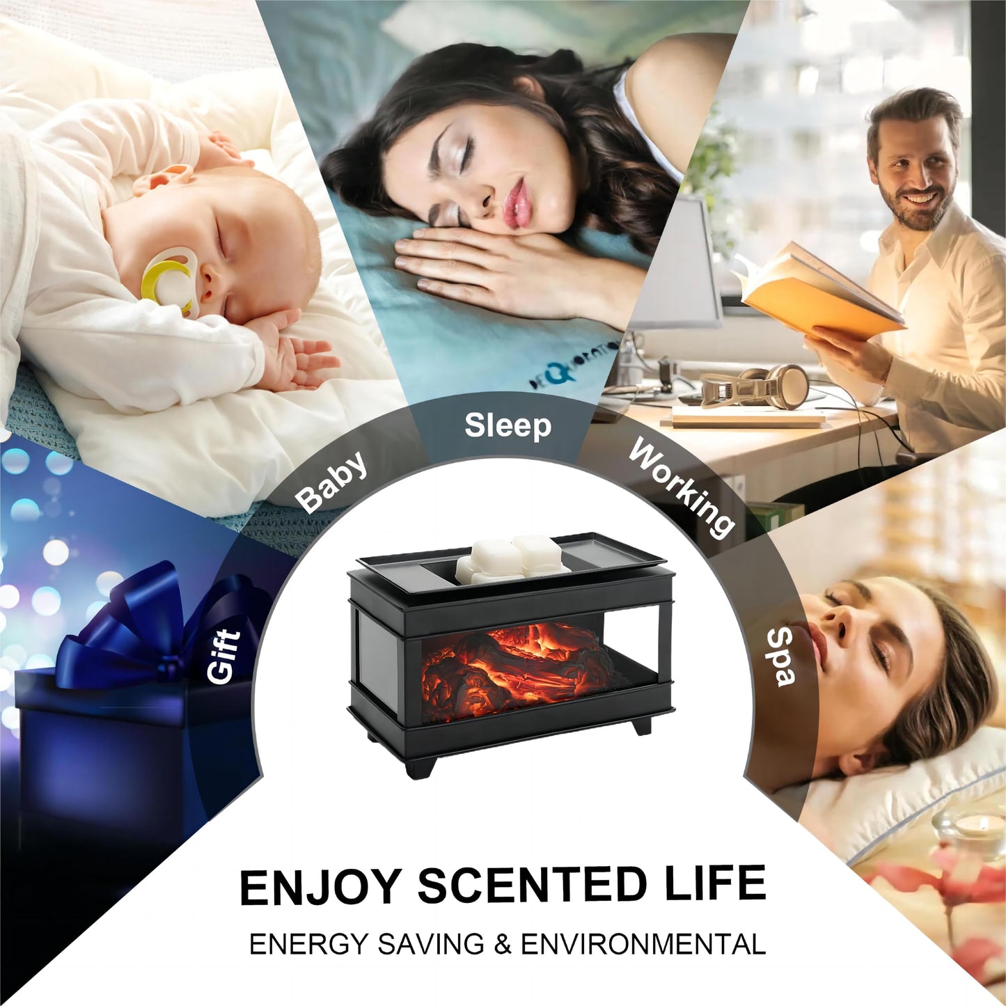 YSong Freestanding Fireplace Wax Warmer,Wax Warmer for Scented Wax,Electric Wax Melt Warmer,Full Metal Wax Melter,Wax Burner Fragrance Warmer for Home Office Gifts&Decor (Three-Sided Glass)