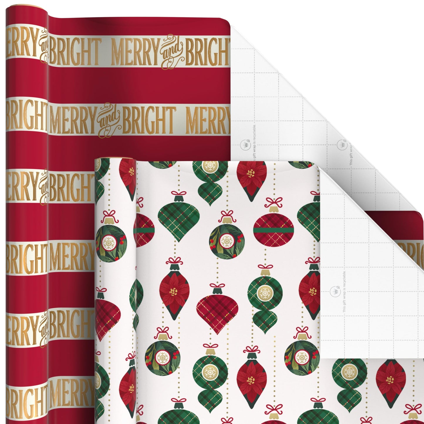 Hallmark Christmas Wrapping Paper Rolls with Cutlines on Reverse (6 Rolls: 150 Sq. Ft. Total) Santa Claus, Nutcrackers, Plaid, Snowflakes, Ornaments