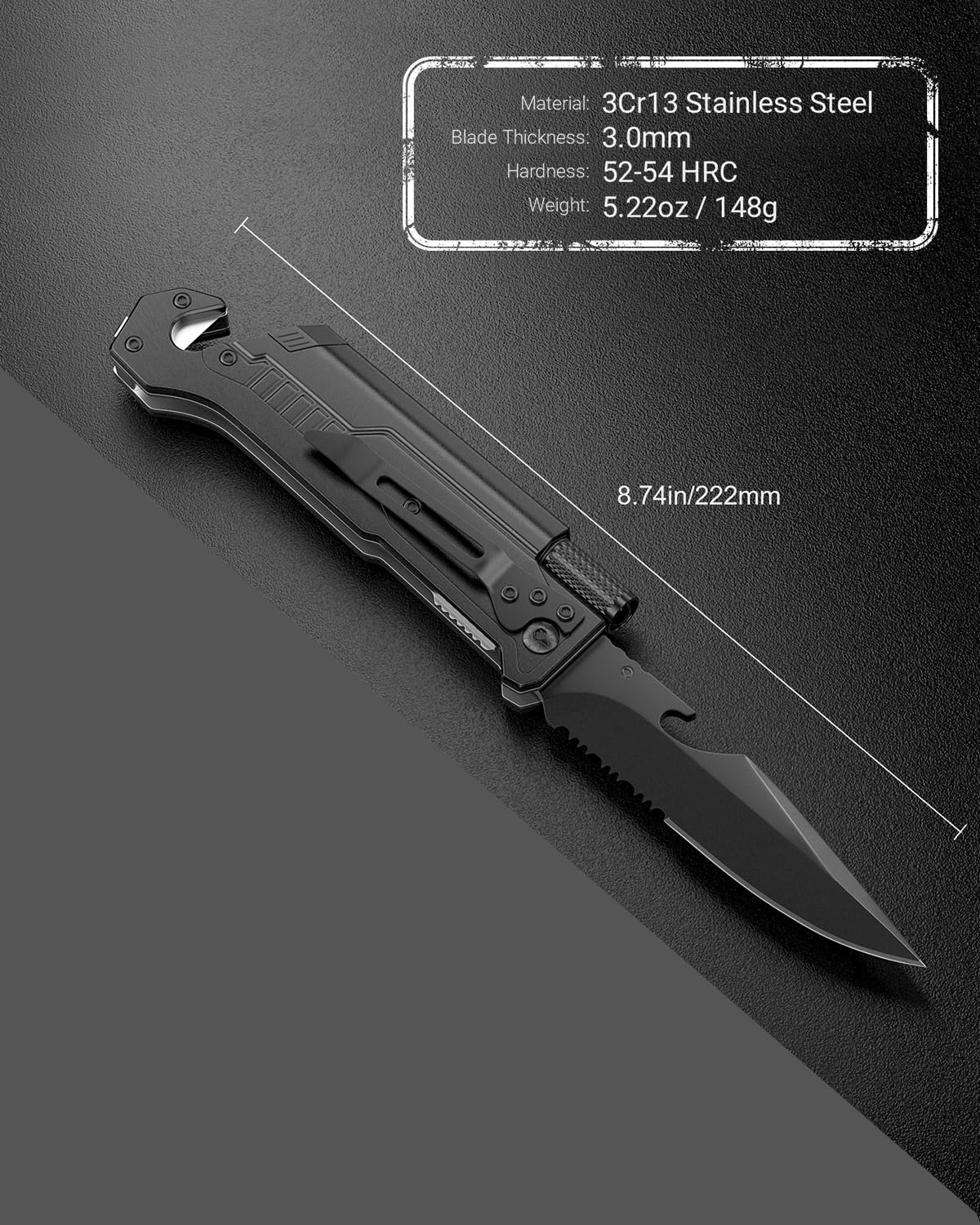 Hunting Knife Survival Gear with Built-in fixed lock, Multi Tool with Case and Fire Starter for Camping Hiking Hunting Fishing Outdoor