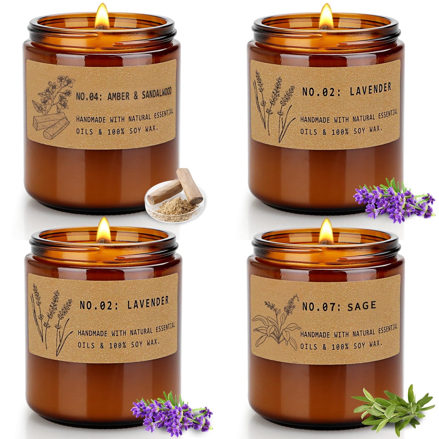 Aromatherapy Candles for Home Scented, Candle Gift Set for Stress Relief | Meditation | Yoga | SPA | Relaxing, Amber Jar Candles for Women, Birthday, Valentine, Mother's Day, 7.1 oz - Pack of 4