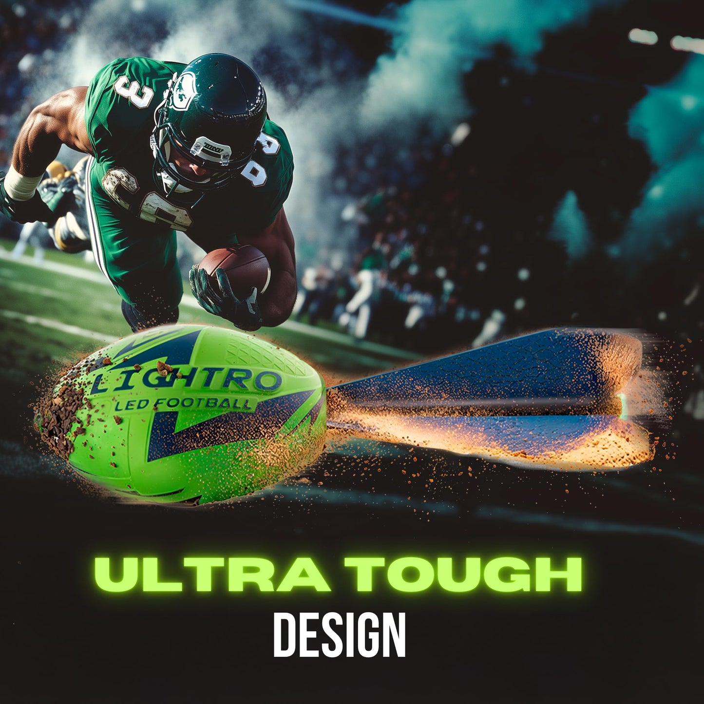 LIGHTRO - Foam Glow in The Dark Football - Super Bright - Smart LEDs - Batteries Included - Football Game for Kids 8 9 10 11 12 - A Perfect Birthday and Summer Gift