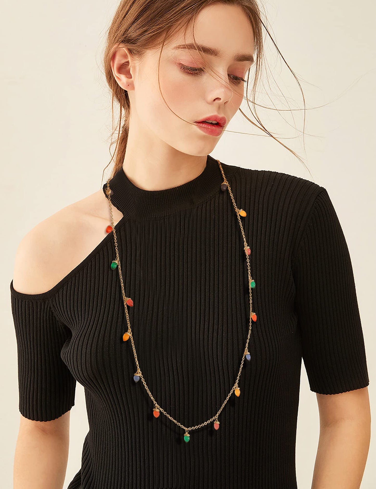 WOWORAMA Christmas Light Necklace for Women - Colorful Long Acrylic Holiday Necklace - Novelty Funny Jewelry Xmas Party Favors