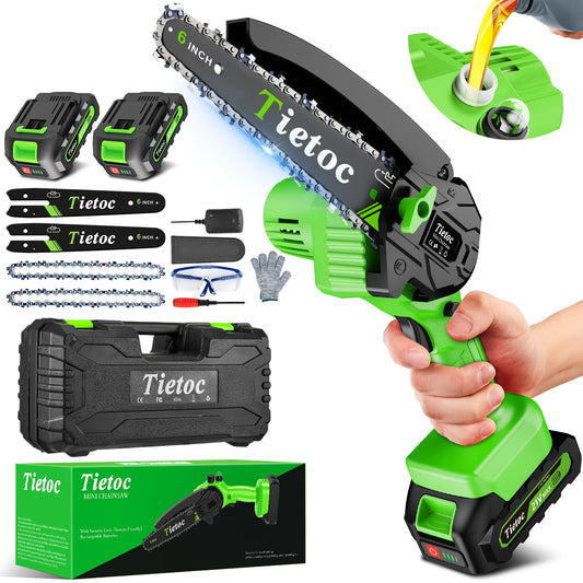 Tietoc Mini Chainsaw 6 Inch with 2 Batteries, Electric Saw Gifts for Men Dad Husband Gardener, Cool Gadgets for Men 2025, Mens Gifts for Fathers Birthday, Perfect Gifts Idea for Mothers Mom Women