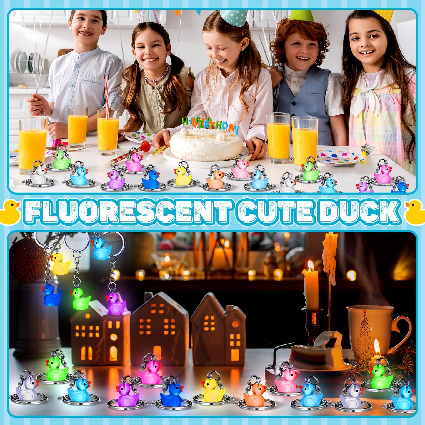 Ecation 100 Pcs Luminous Mini Duck Keychains Glow in the Dark Duck Resin Keychains 3D Tiny Key Chains Bulk Small Animal Pendant Accessories for Birthday Party Favors(Multicolor,Classic)