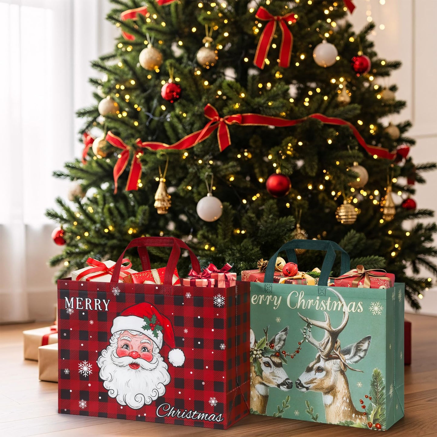 STYPOP 12 Pack 17" Extra Large Christmas Gift Bags, Reusable Non-Woven Christmas Tote Bags with Handles, Perfect for Xmas Gift Wrap/Party Favor Supplies, 16.9" × 12.6" × 6.8"