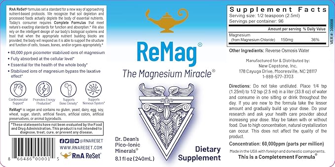 RnA ReSet ReMag Liquid – High Absorption Magnesium Chloride, 8.1 Fl Oz (1-Pack)