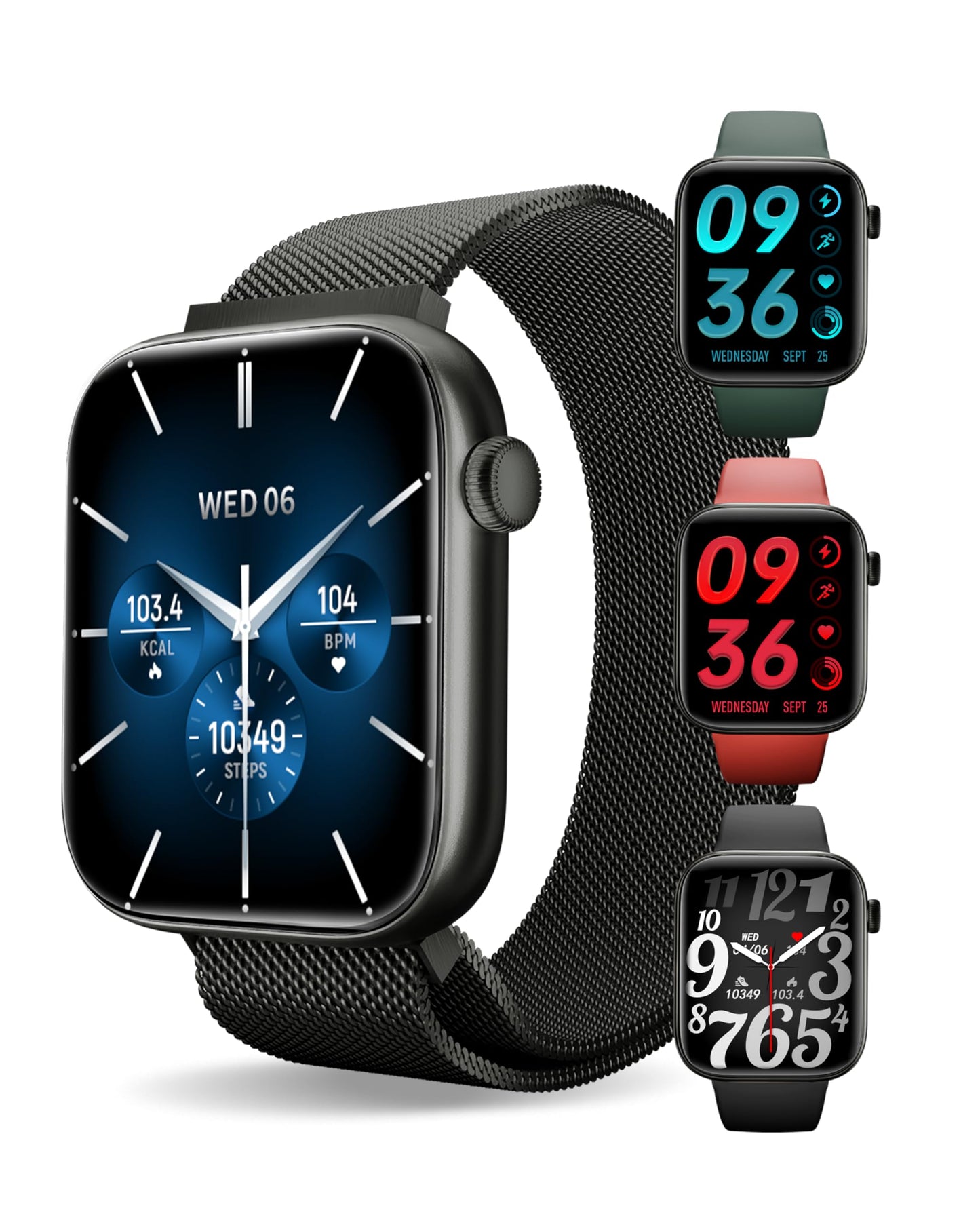 Smart Watch for Men/Women, 1.85" AMOLED Touchscreen, Make/Answer Calls, Fitness Tracker with Heart Rate, Blood Oxygen, Sport Modes, Waterproof Watches Compatible with Android & iPhone(4 Watch Bands)