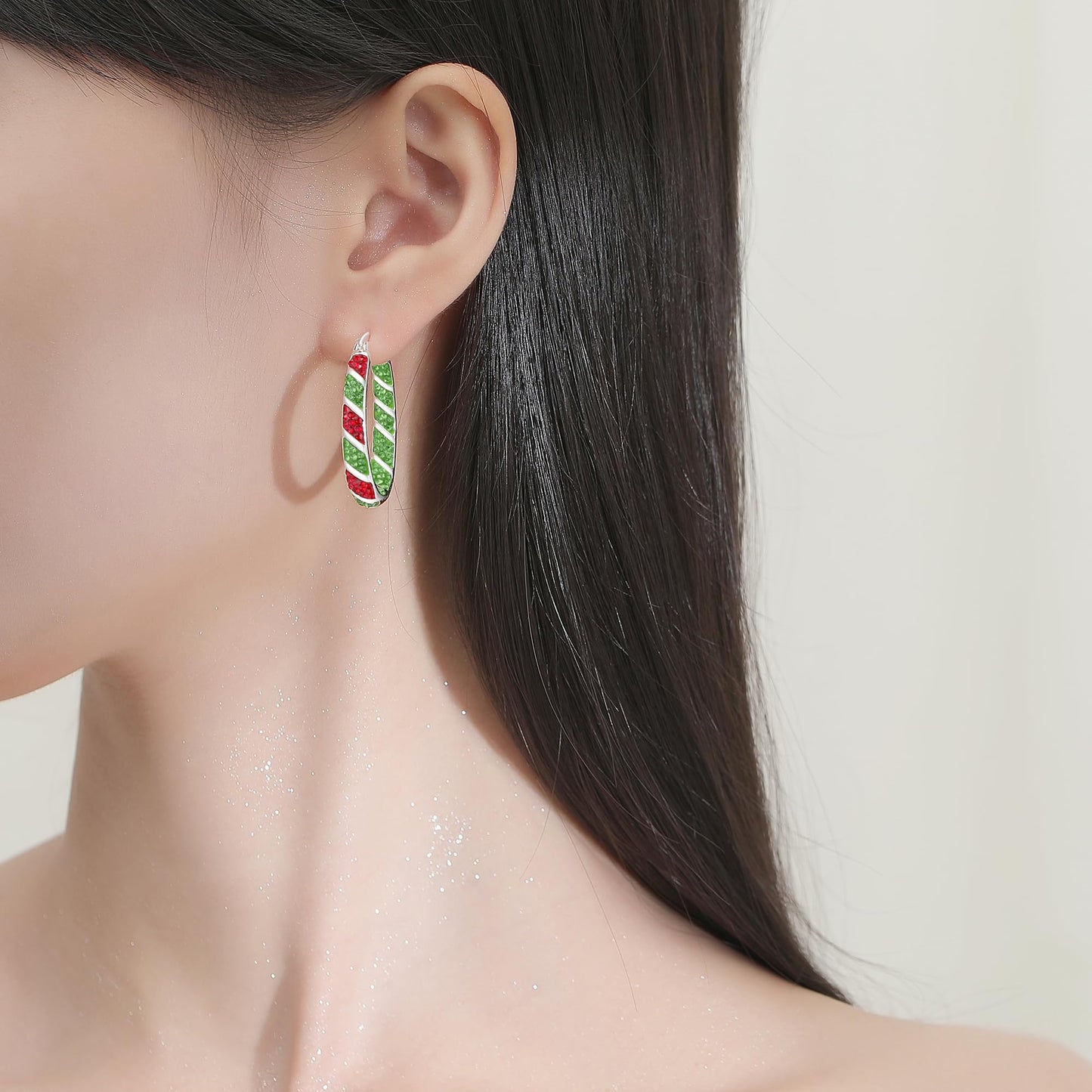 MUYUU Christmas Hoop Earrings, Silver Plated Inside Out Oval Hoop Earrings For Women Sparkly Crystal Earrings Fashion Jewelry Gift