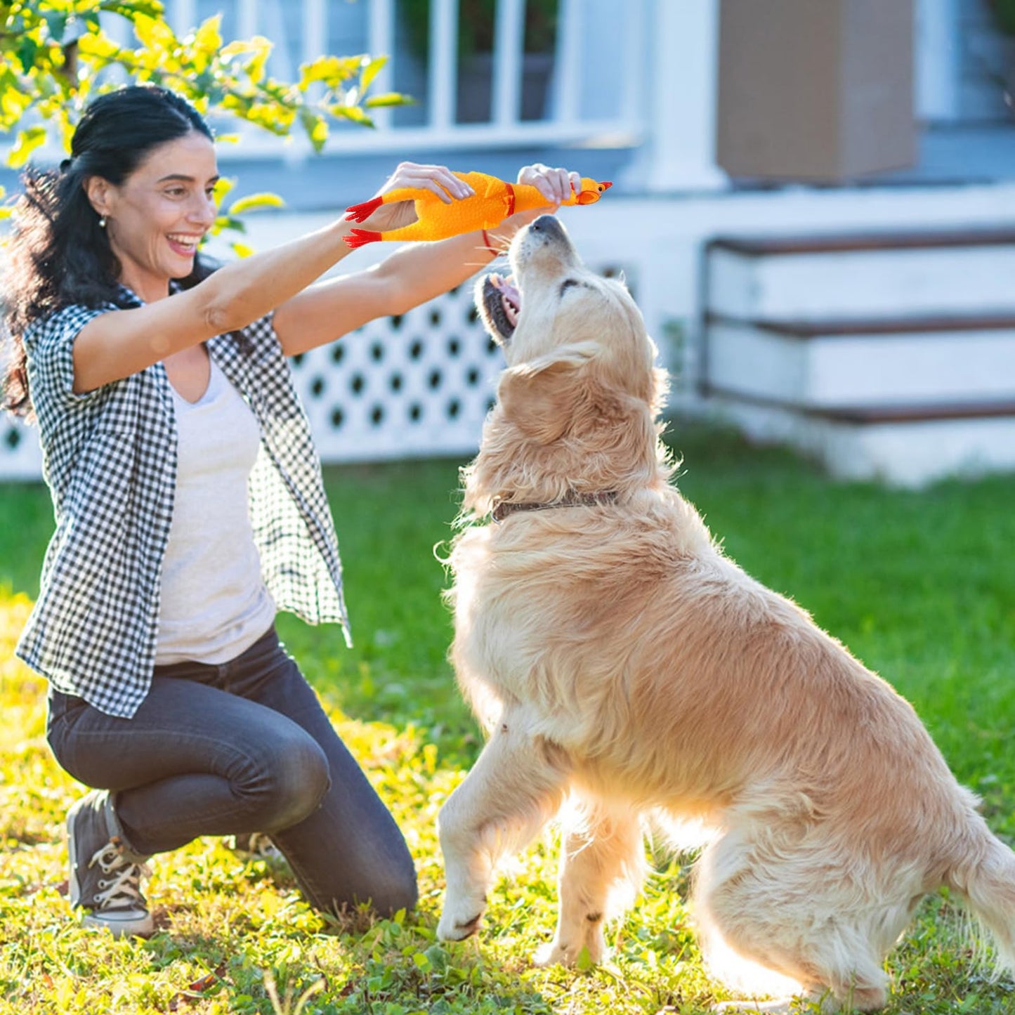 Zddaoole 6 Pcs Large Screaming Chicken Dog Toys,Yellow Rubber Chicken 12 inch,Squeeze Squeaky and Screaming Chicken,Prank Novelty Toy for Kids or Adults