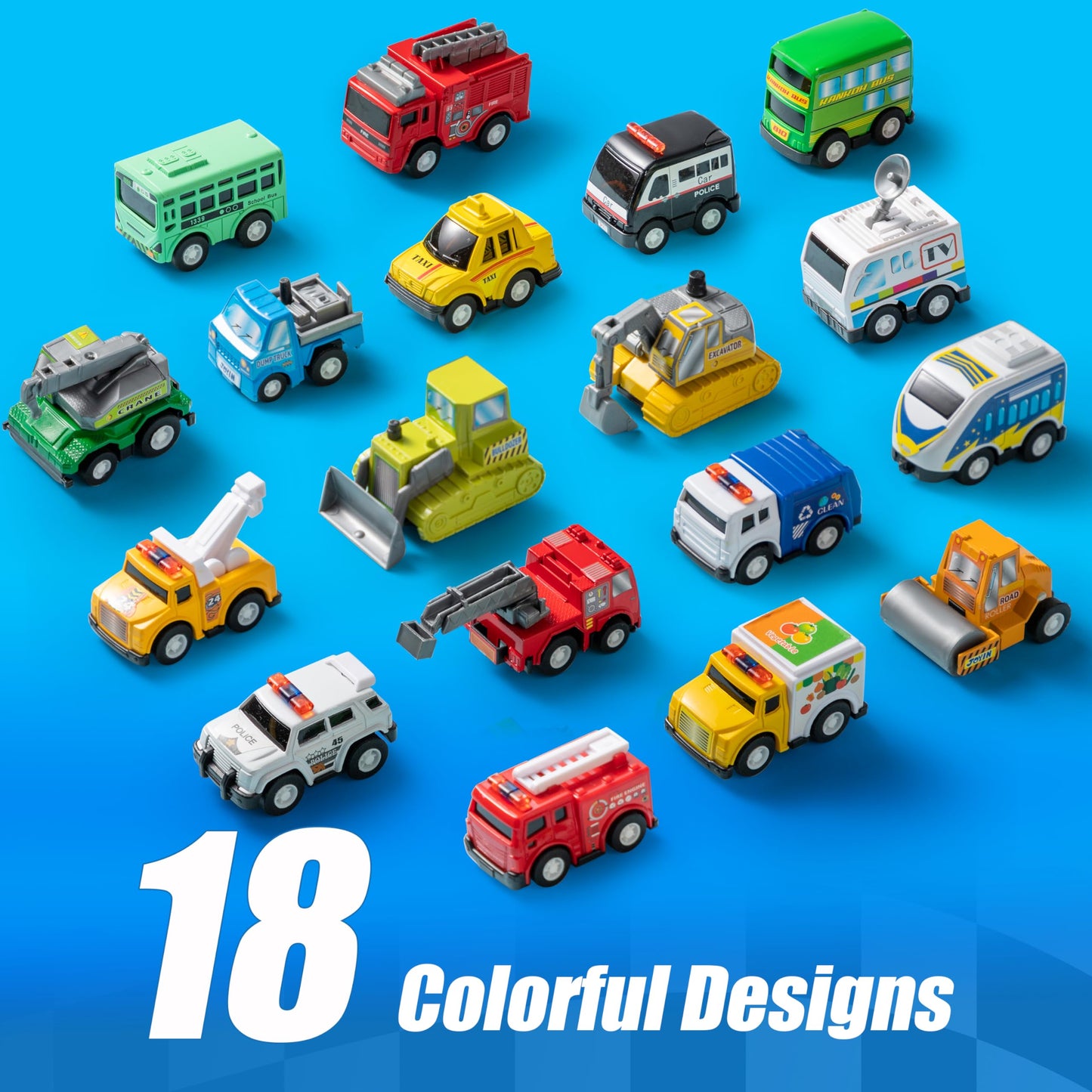 JOYIN 18 Pcs Pull Back City Cars and Trucks Toy Vehicles Set, Friction Powered Cars Toys for Toddlers, Boys, Girls’ Educational Play, Kids Stocking Stuffers, Treasure Box Gifts for Classroom