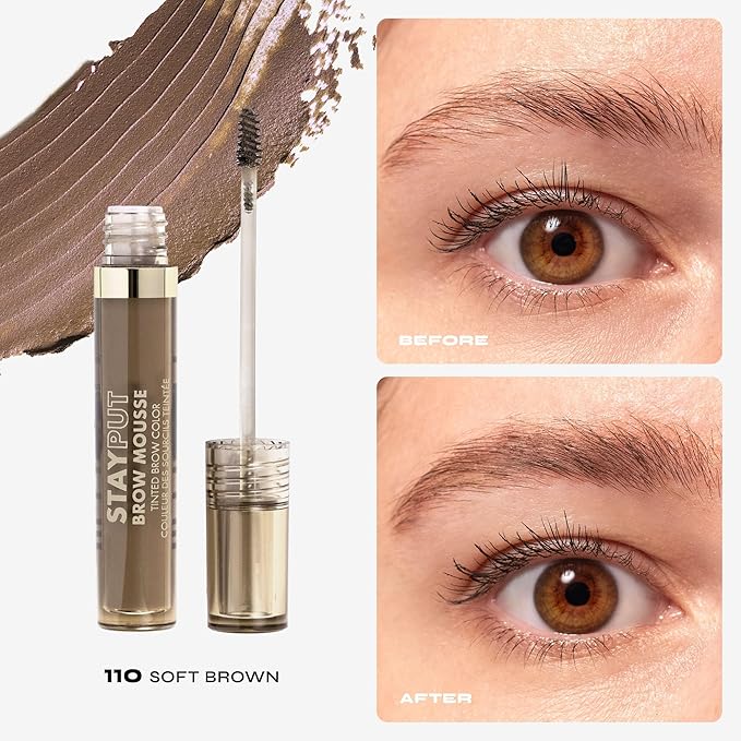 Milani Brow Tint- Stay Put Tinted Brow Mousse, Nourishing, High-Pigment infused with Shea Butter, Jojoba Seed Oil & Panthenol Vitamin B5 - Soft Brown