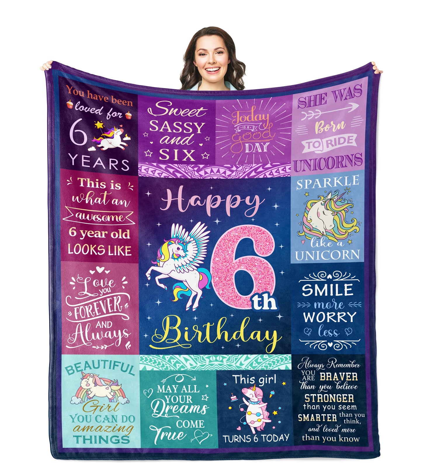 Solzien 6 Year Old Girl Birthday Gift Ideas Blanket 60"x50", Gifts for 6 Year Old Girl/Daughter/Granddaughter/Niece, 6th Birthday Decorations