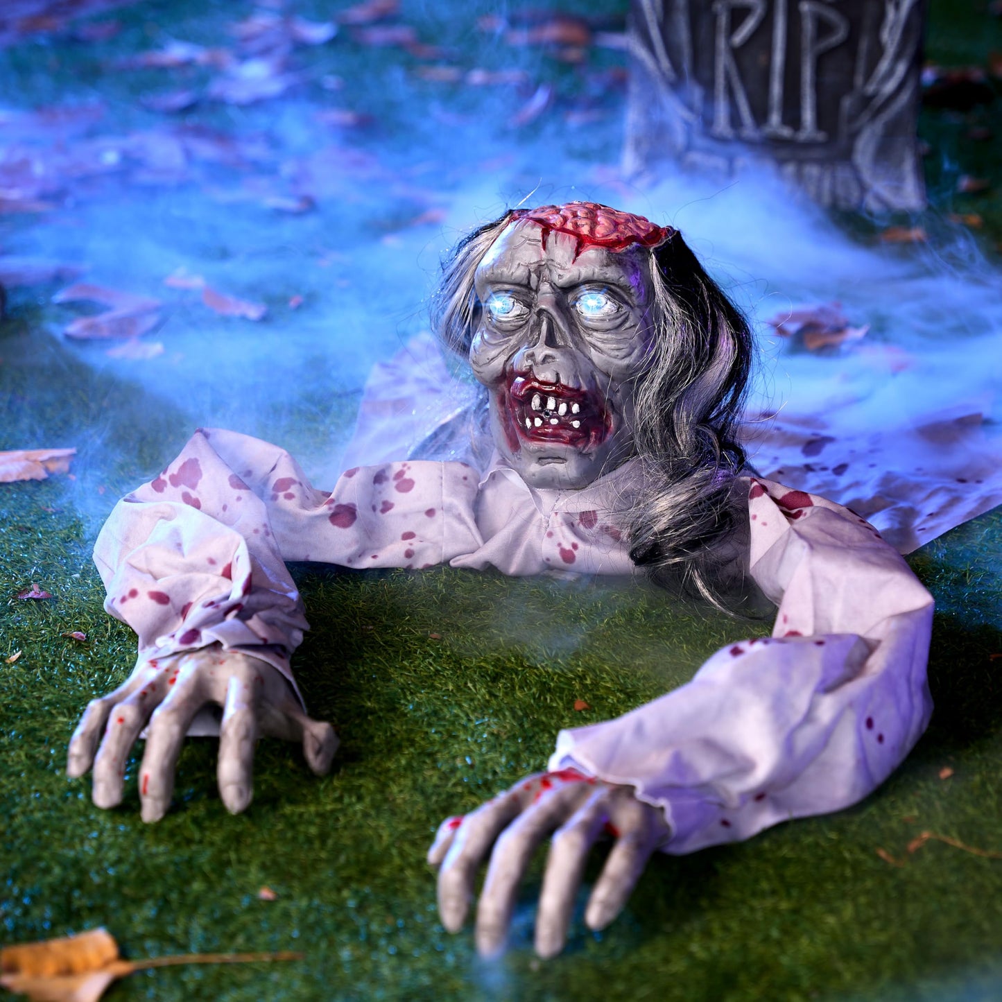 JOYIN Halloween Decoration Outdoor Zombie Groundbreaker, Halloween Groundbreaker with Light-Up Eyes and Creepy Sound, Scary Zombie Prop for Graveyard Haunted House Lawn Yard Outside Decor