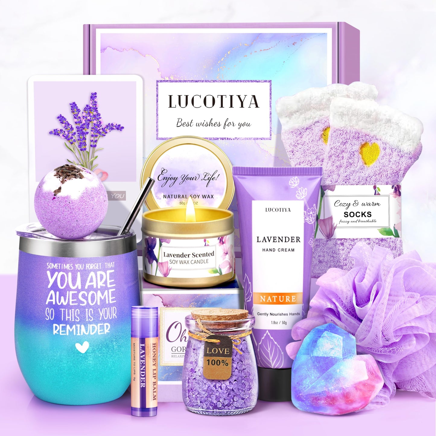 LUCOTIYA Gifts for Women, Christmas Gifts Basket for Woman Birthday Wine Tumbler Self Care Package Gift for Mom, Bestie, Her, Sister, Wife, Auntie Thank You Gift for Women Teacher Appreciation