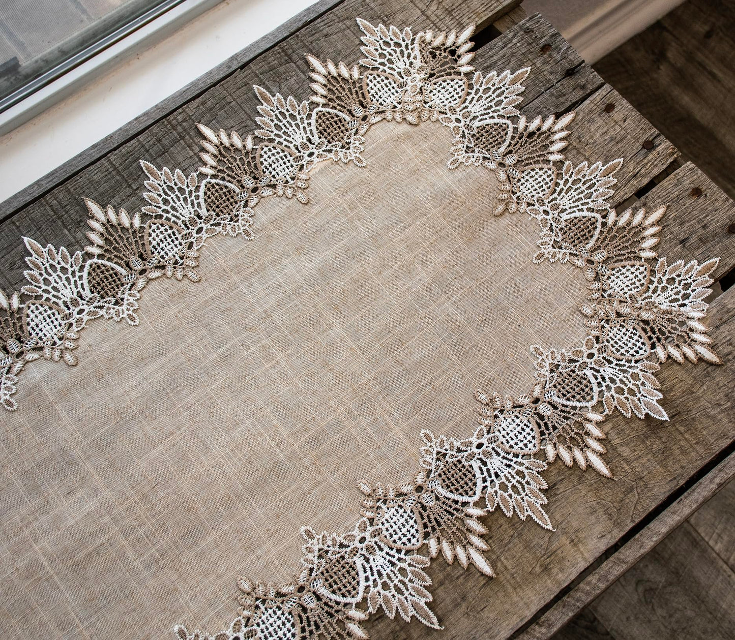 Lace Runner Neutral Earth Tones Table Runner Dresser Scarf Coffee Table Runner (16Wx36L)