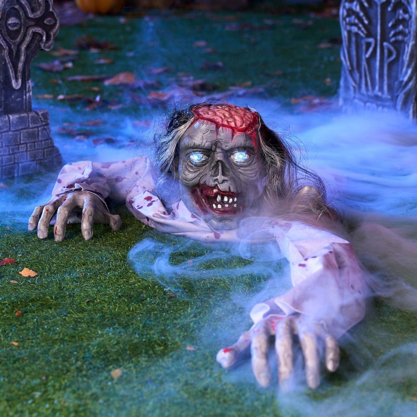 JOYIN Halloween Decoration Outdoor Zombie Groundbreaker, Halloween Groundbreaker with Light-Up Eyes and Creepy Sound, Scary Zombie Prop for Graveyard Haunted House Lawn Yard Outside Decor