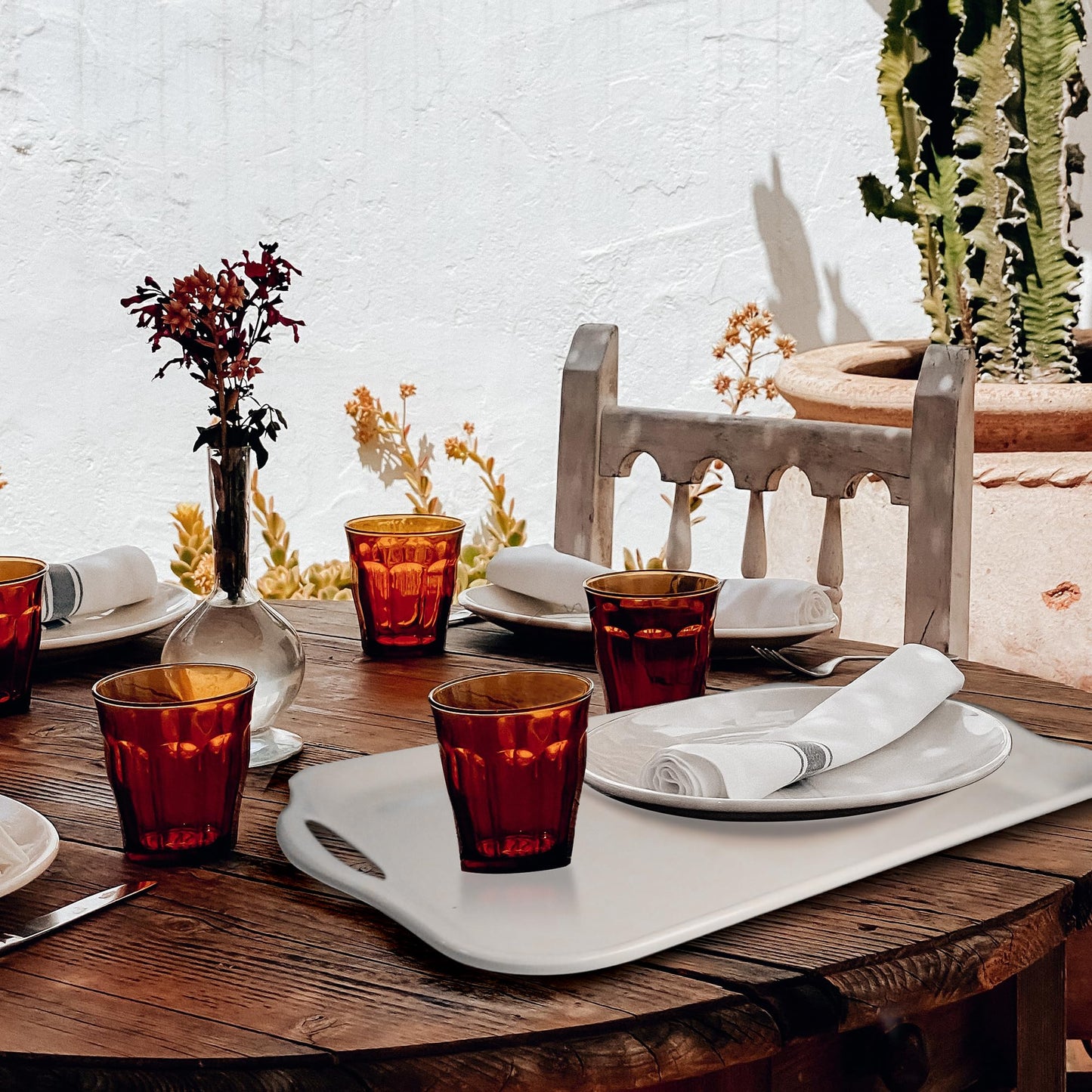 Czlizdyt Large Melamine Serving Tray with Handles, 17.5 x 12 in Rectangular Melamine Serving Platter, Dishwasher Safe Trays for Eating, Appetizer, Charcuterie, Snack, Fruit, Desserts, Set of 2, White