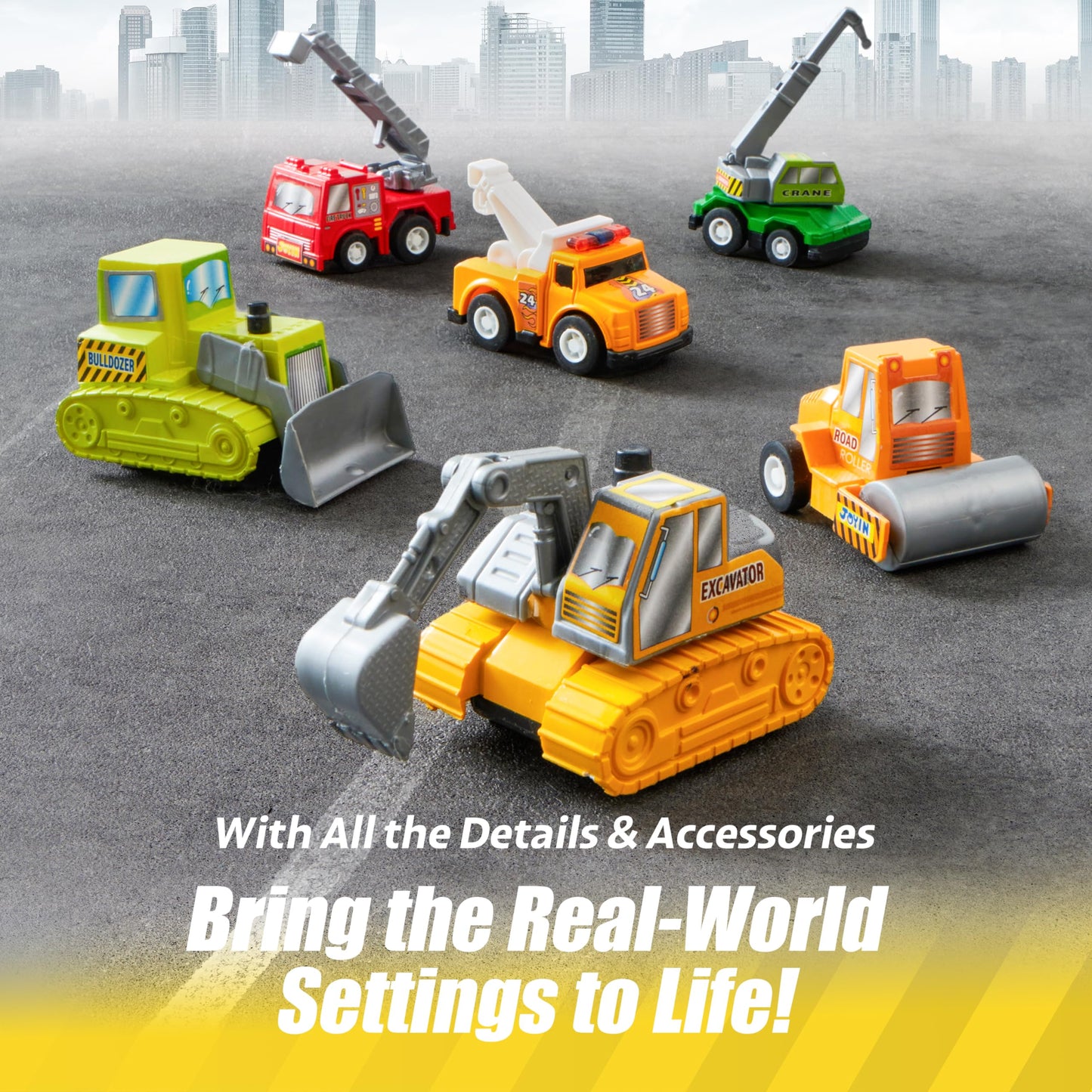 JOYIN 18 Pcs Pull Back City Cars and Trucks Toy Vehicles Set, Friction Powered Cars Toys for Toddlers, Boys, Girls’ Educational Play, Kids Stocking Stuffers, Treasure Box Gifts for Classroom