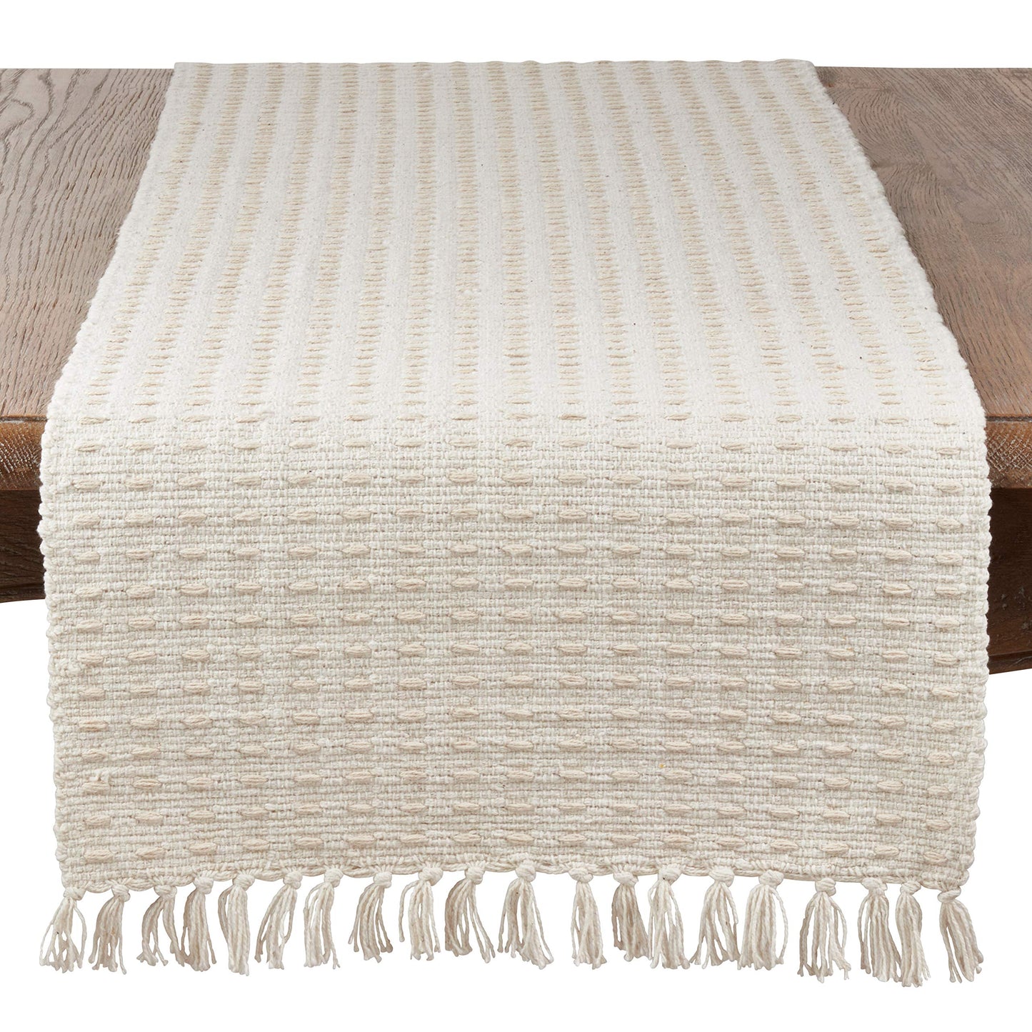 SARO LIFESTYLE Dashed Woven Table Runner, 16"x72", Natural