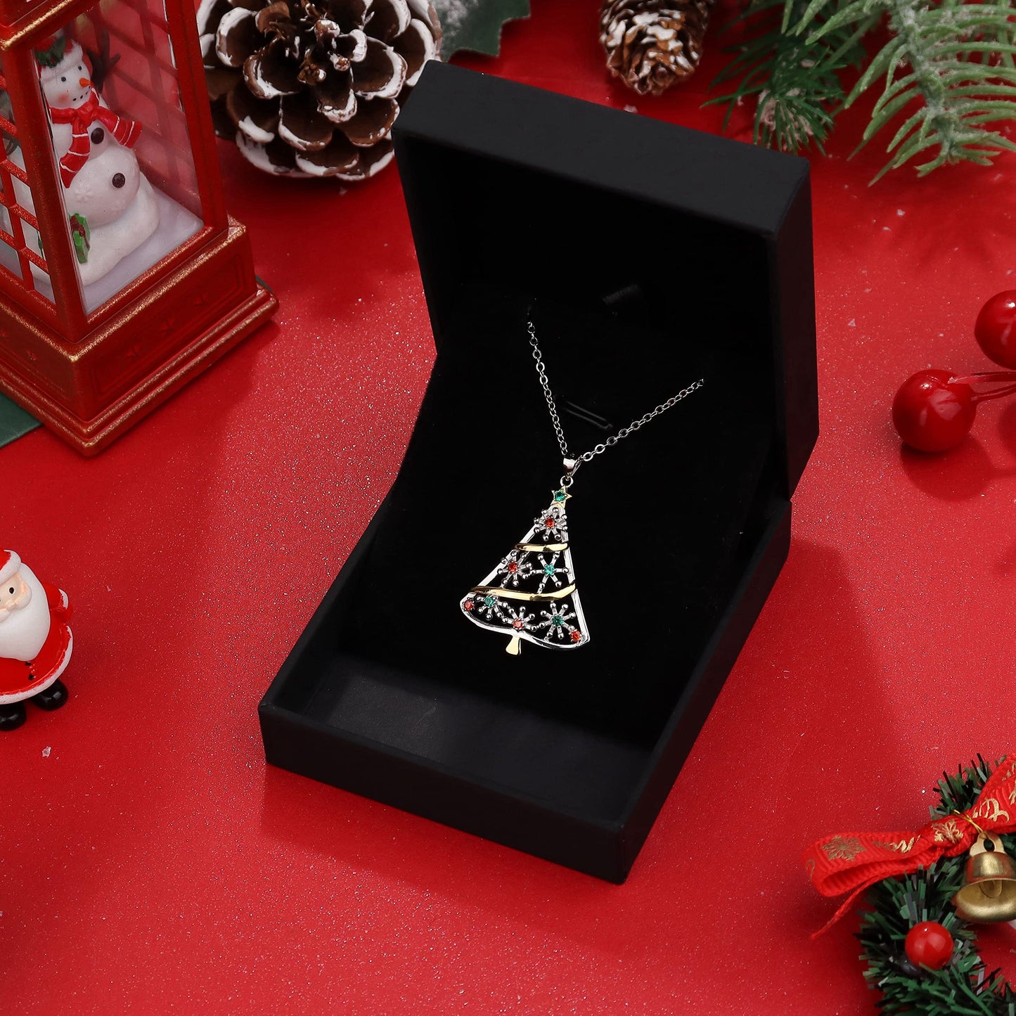 Sllaiss 925 Sterling Silver Christmas Tree Pendant Necklace Costume Jewelry Christmas Jewelry Gifts Long Pendant Necklace for Women