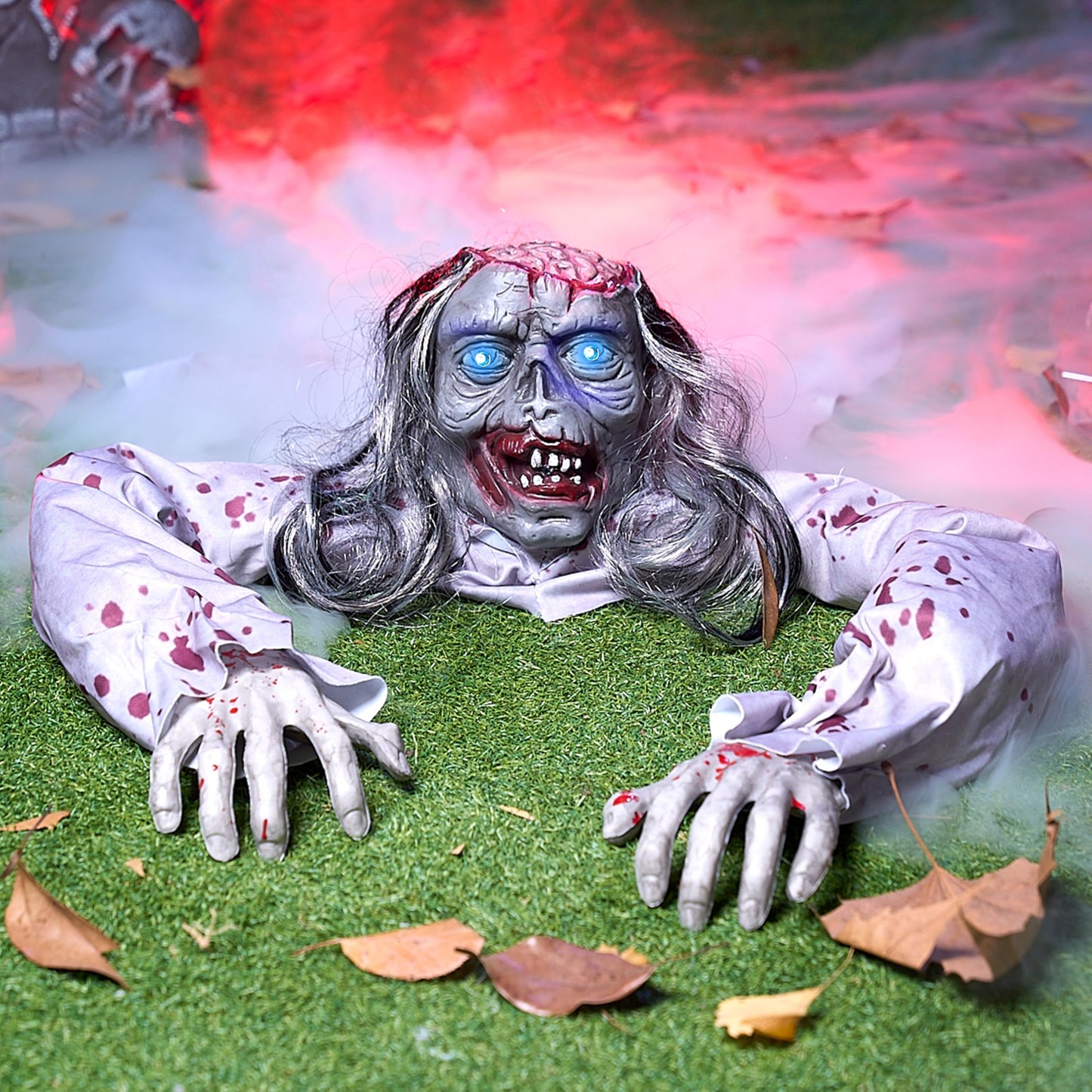 JOYIN Halloween Decoration Outdoor Zombie Groundbreaker, Halloween Groundbreaker with Light-Up Eyes and Creepy Sound, Scary Zombie Prop for Graveyard Haunted House Lawn Yard Outside Decor