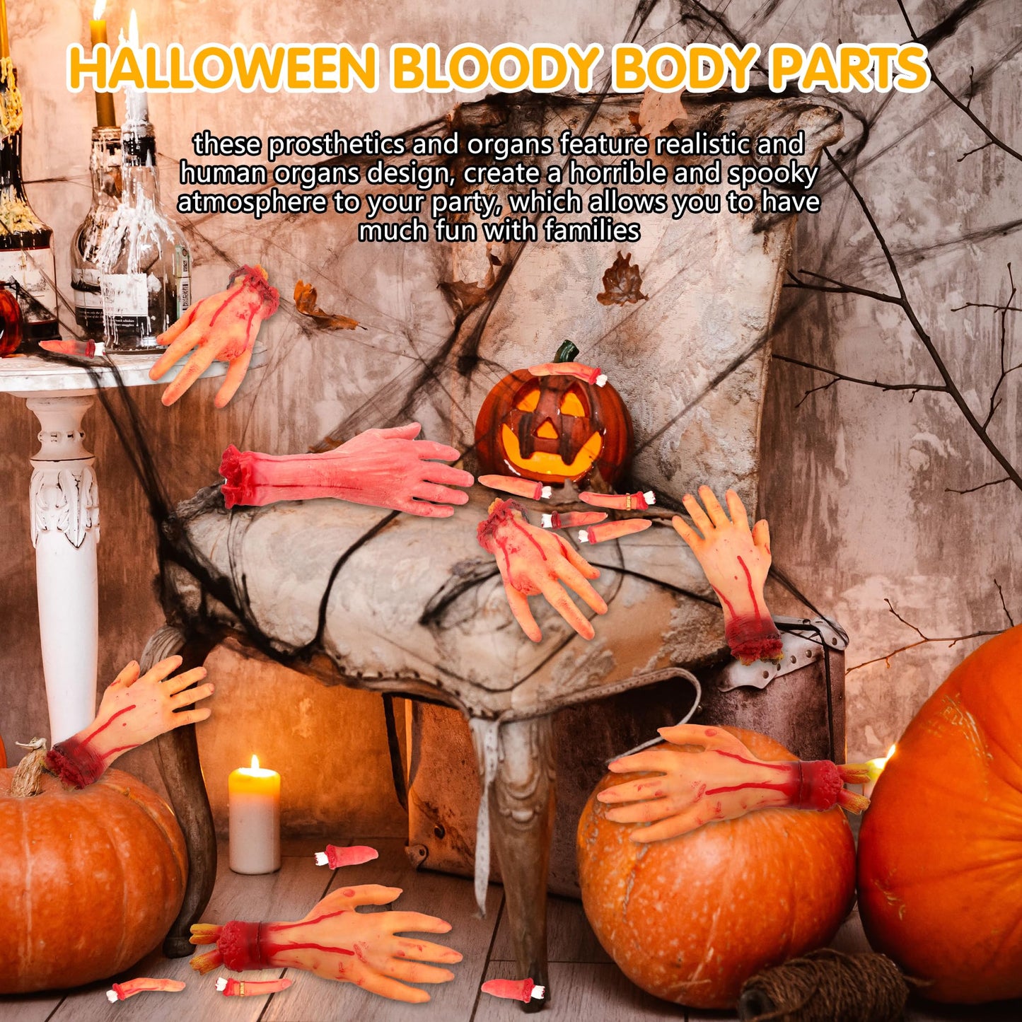 9 Pcs Halloween Fake Body Parts Realistic Fake Broken Hands Horror Prank Toys Broken Finger Props for Halloween Party Haunted House Party Decoration Supplies