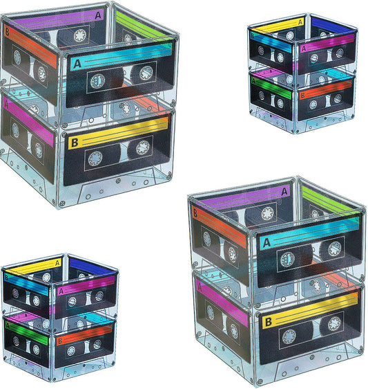 4E's Novelty Cassette Tape Bucket Centerpiece (8 Pack) 80s Party Supplies, 90's 80s Theme Birthday Party Decoration Cassette Tape Table Decor, Retro Hip Hop Pop Music Party for Adults & Kids