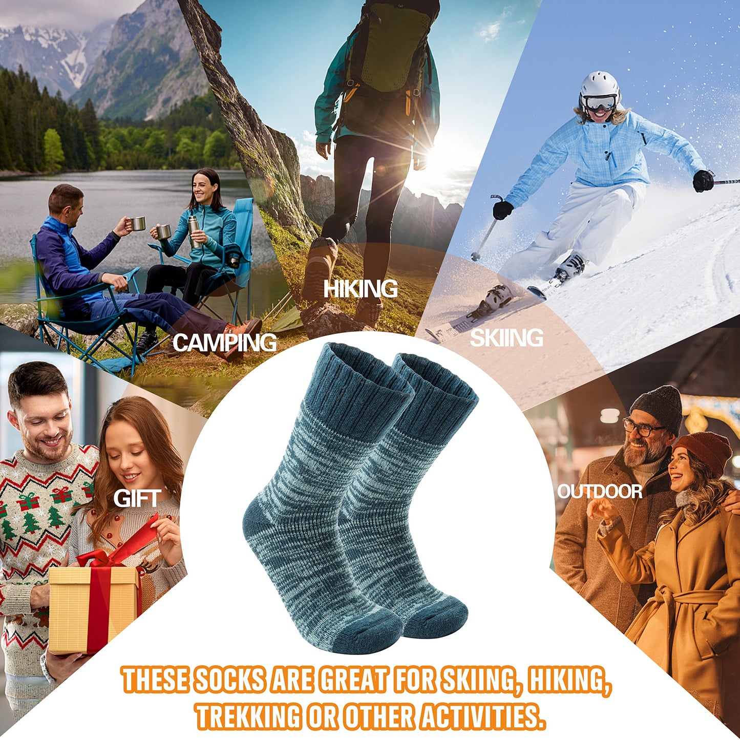 Welwoos Heated Thermal Socks for Women & Men Winter Warm Ski Thick Boot Insulated Gift Socks Stocking Stuffers for Women 3 Pairs (Purple & Blue & Grey B,L)