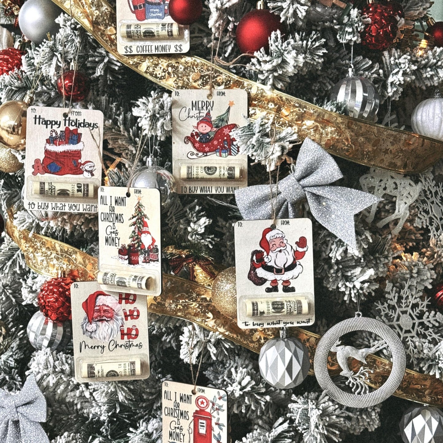 Handmade Wooden Money Clip Happy Santa Christmas Money Dispenser with Blessing (7 Style Mix)