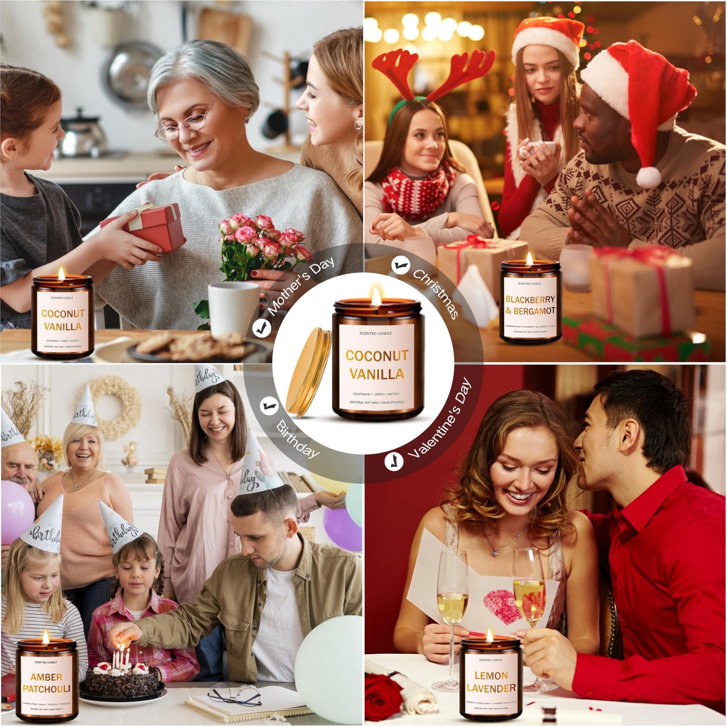 Scented Candles Set, 4 Pack Aromatherapy Candles for Home Scented, Candle Gift Set for Women, 28oz 200H Long Lasting Amber Jar Candles Soy Candles for Women Stress Relief, Relaxing, Spa, Birthday Gift