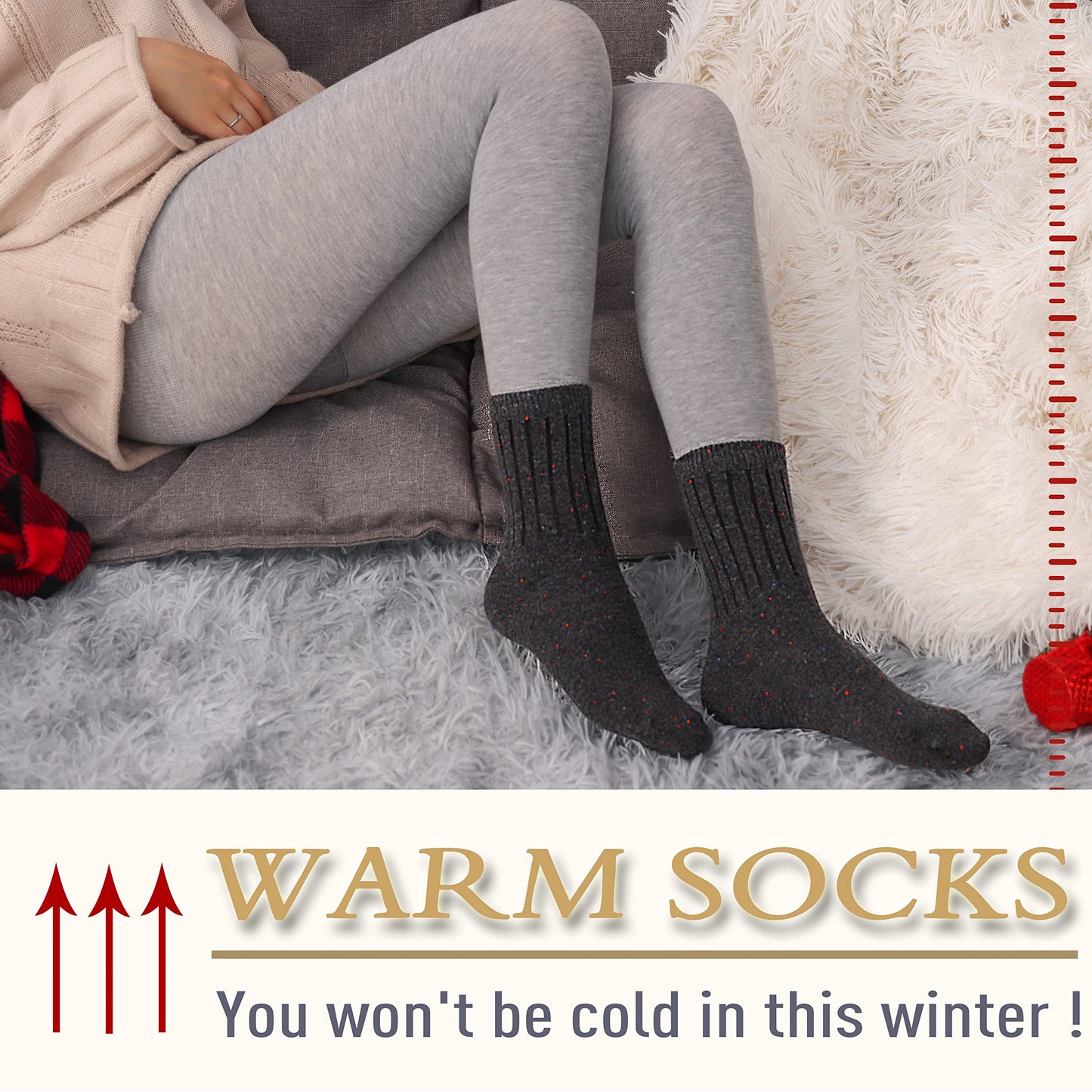 EBMORE 5 Pairs Merino Wool Socks for Women Thermal Warm Thick Winter Hiking Knit Cozy Crew Duty Work Soft Socks Stocking Stuffers Gift for Ladies 5 Pack(Dot Stripes(5 pairs))