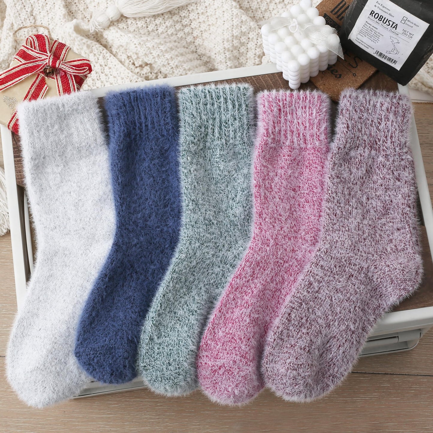 5 Pairs Fuzzy Soft Cozy Comfortable Socks for Women, Casual Sleep Comfy Socks, Perfect Warm Winter Gifts for Women